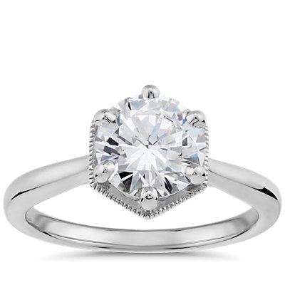 ring halo hexagon engagement platinum solitaire diamond bluenile tw ct